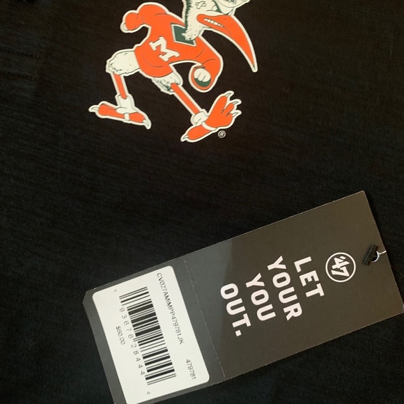 Miami Hurricanes ‘47 Brand “Sebastian” Black Golf Polo Men’s Size Large - Picture 2 of 16